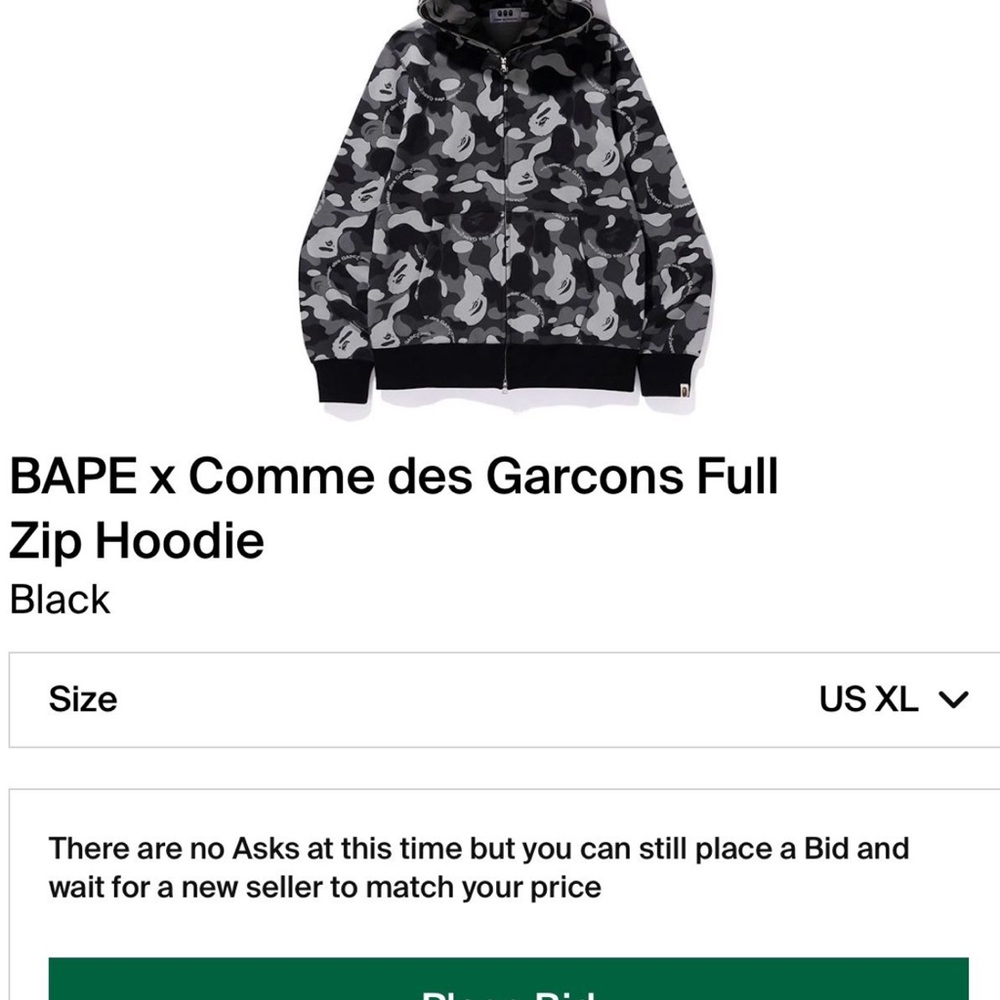BAPE x Comme des Garcons Black Full Zip Hoodie